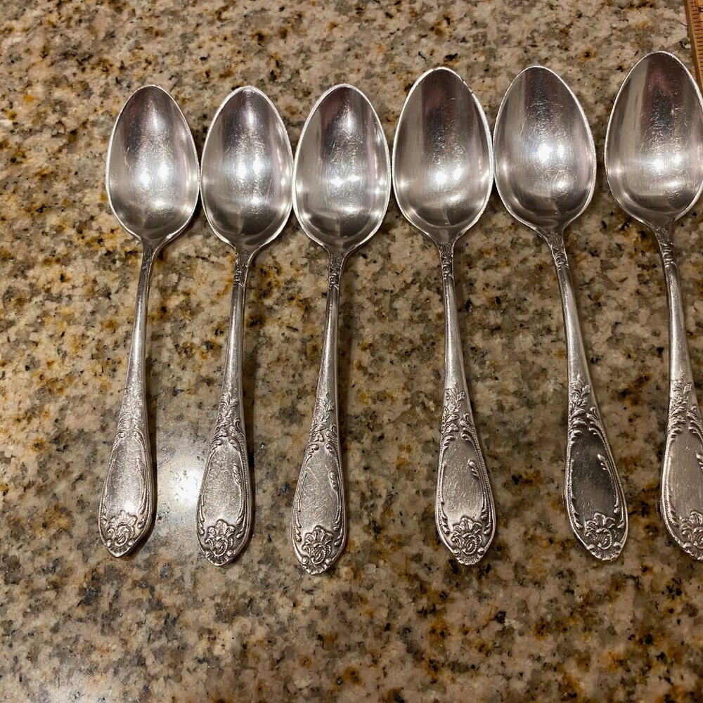 Vntge 1960s USSR Soviet ornate silverplate melchior cupronickel 6 teaspoons EUC